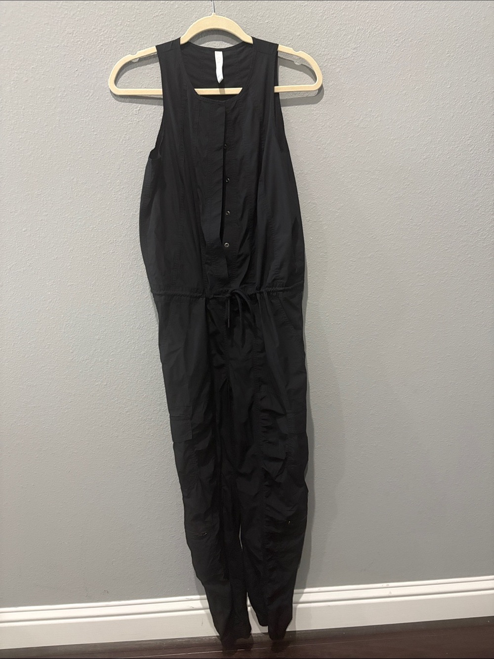 Athleta Black Sleeveless Utility Jumpsuit with Drawstring Waist